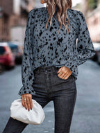 Elegant Blouse with Refined Collar and Animal Print