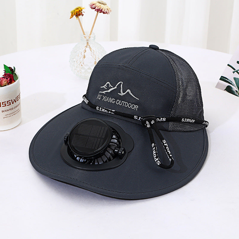Ventilated outdoor sun hat with solar fan