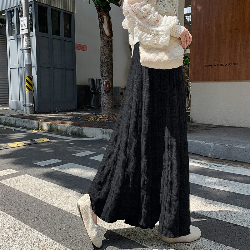 Women's Maxi Skirt with Ribbed Design and Elastic Waistband