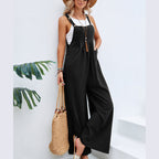 Women's Casual Wide-Leg Jumpsuit with Adjustable Straps