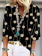 Casual Women's Blouse with Modern Circle Pattern