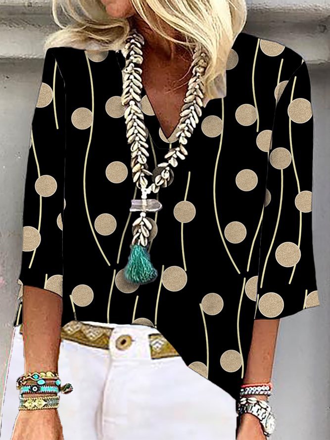 Casual Women's Blouse with Modern Circle Pattern