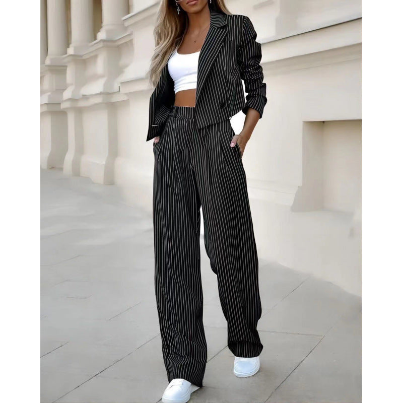 Women's Fashionable Plaid Blazer with Matching Soft Trousers