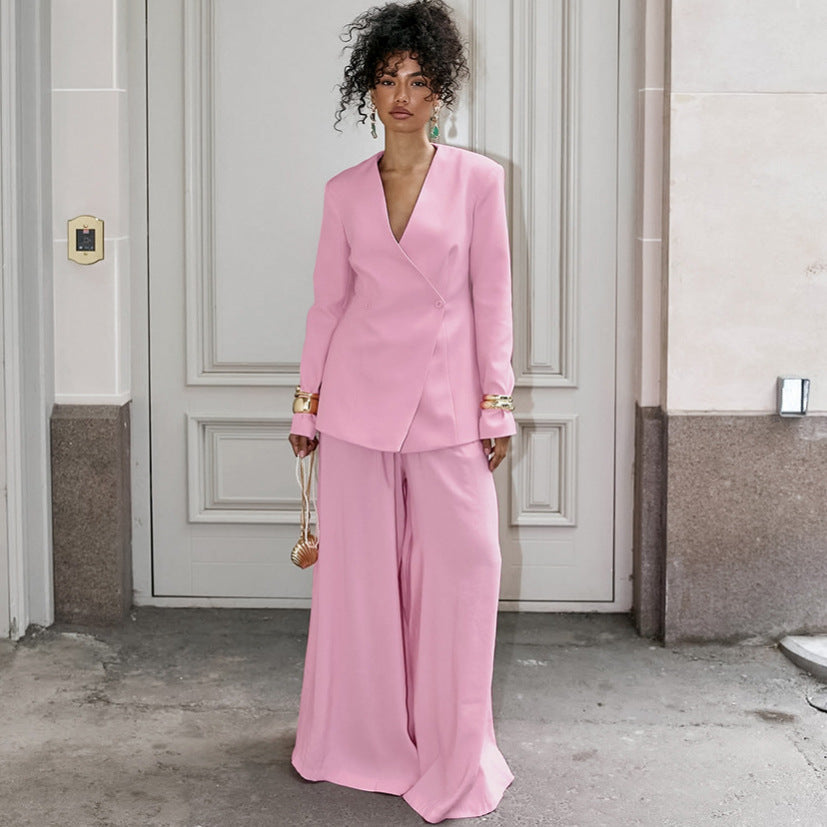 Elegant Blazer and Wide-Leg Trousers Ensemble