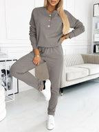 Women's Casual Jogging Suit with Elegant Button Details