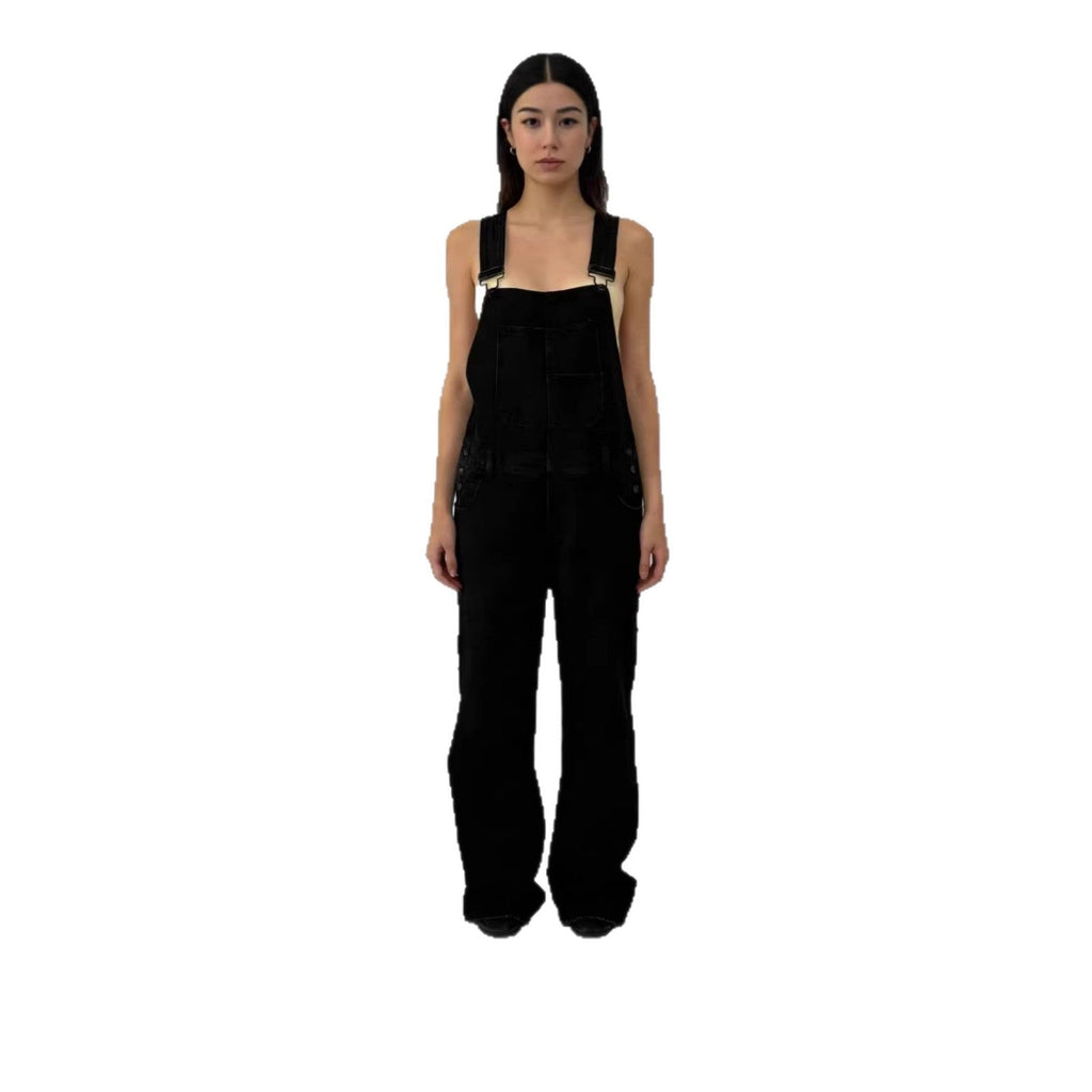 Women's Denim Overalls with Wide Leg and Low Back