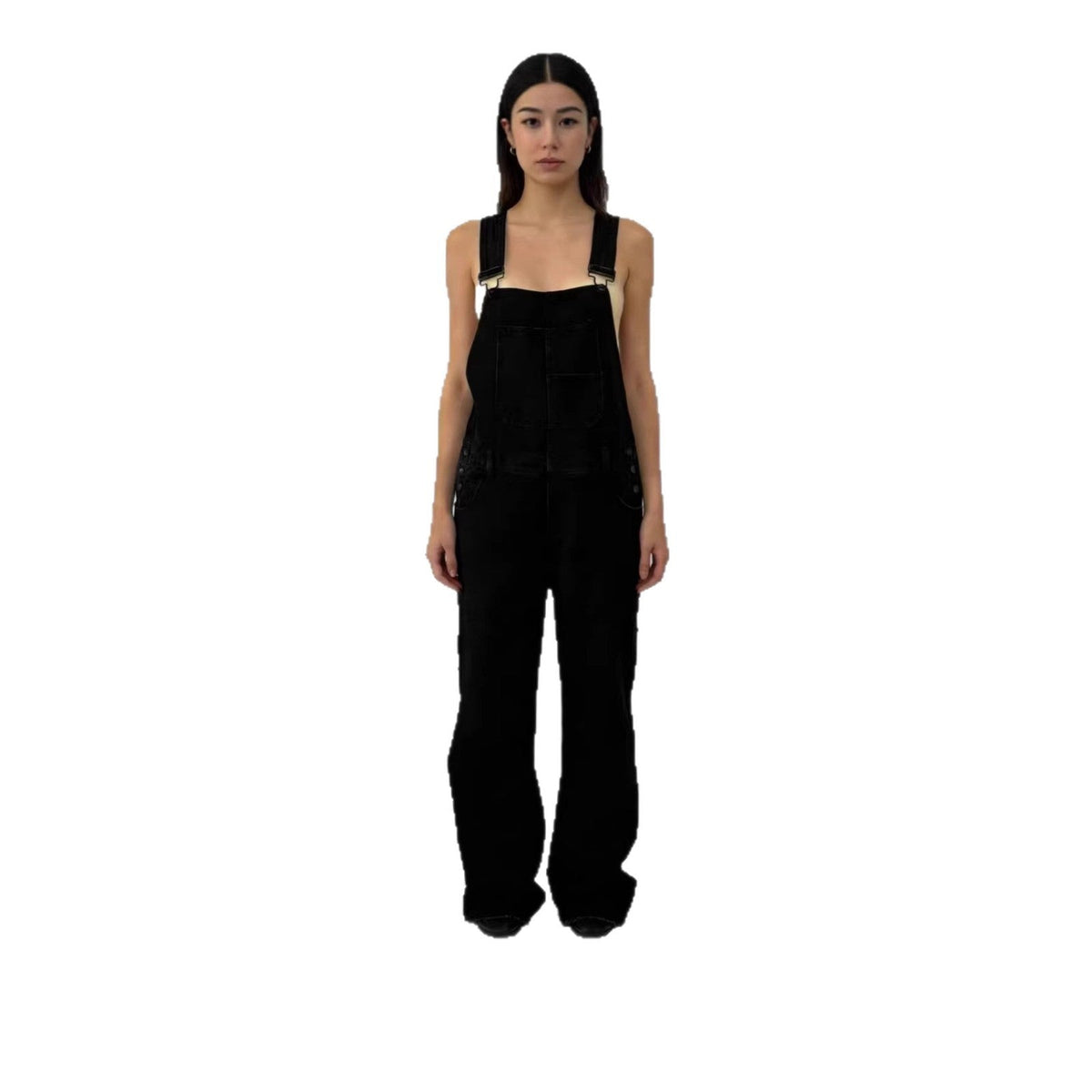 Women's Denim Overalls with Wide Leg and Low Back