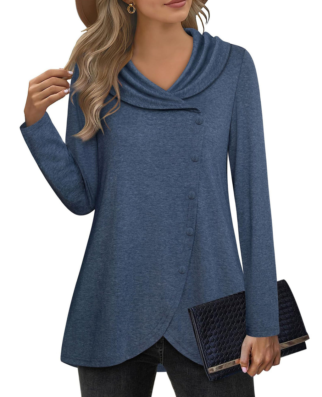 Elegant Women's Blouse with Asymmetrical Hem and Collar
