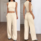 Women's Lounge Set with Sleeveless Top and Wide Pants