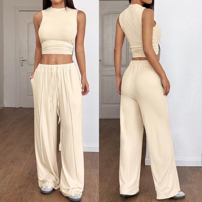 Women's Lounge Set with Sleeveless Top and Wide Pants
