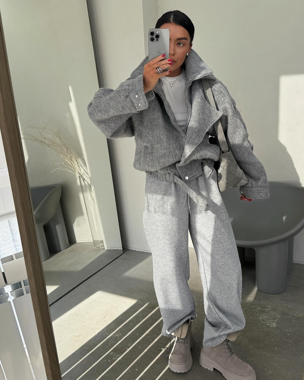 Women's Cozy Soft Crop Pullover Set with Zipper Collar