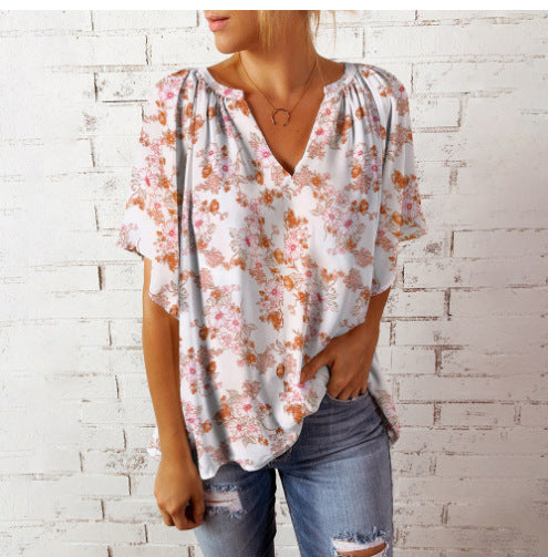 Women's Floral Blouse with V-Neck