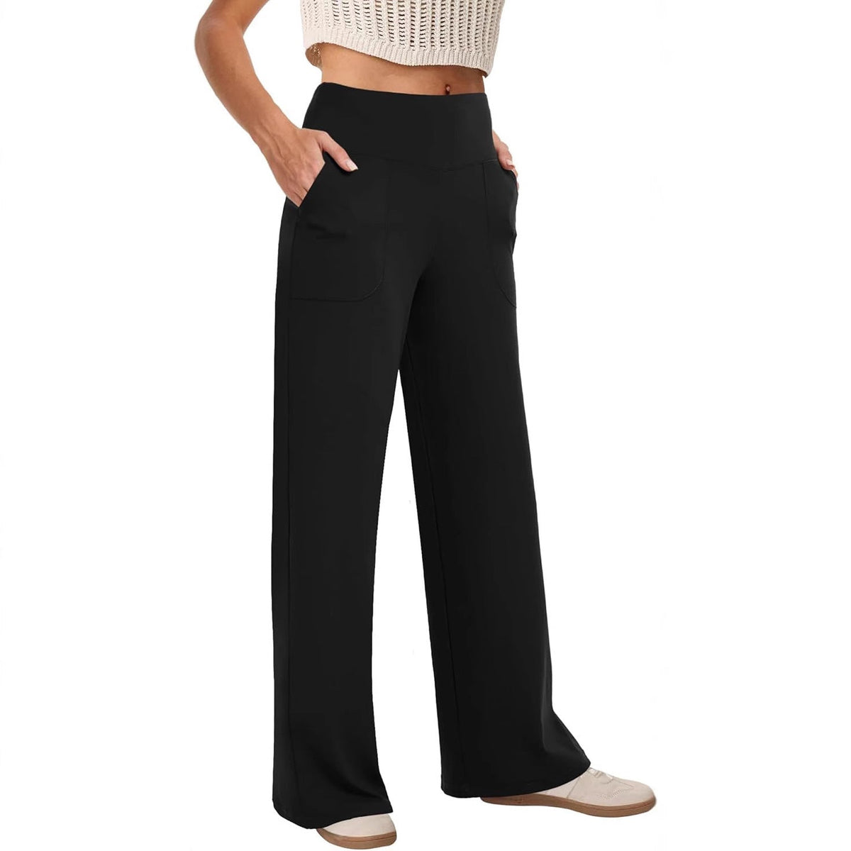 Women's Comfortable Casual Pants with Side Pockets and Elastic Waistband