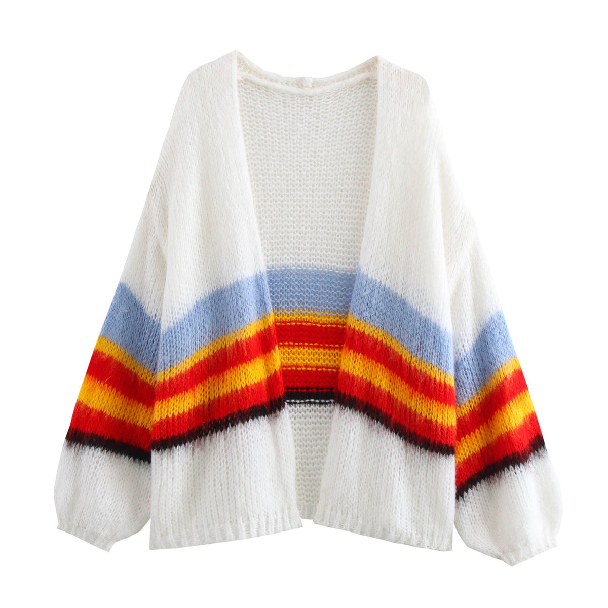 Women's Large Knit Cardigan with Colorful Stripe Design