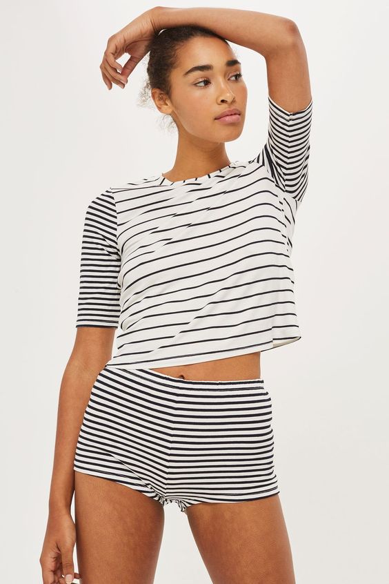 Women's Casual Striped Shorty Set