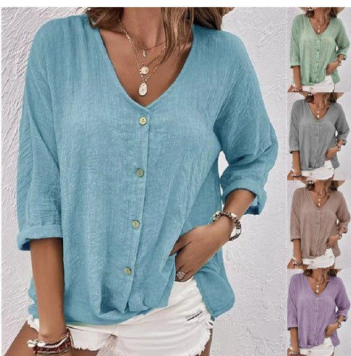 Women's Lightweight Viscose Blouse with Button Placket