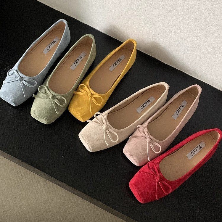 Women's Suede Ballet Flats with Delicate Bow Detail