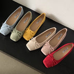 Women's Suede Ballet Flats with Delicate Bow Detail
