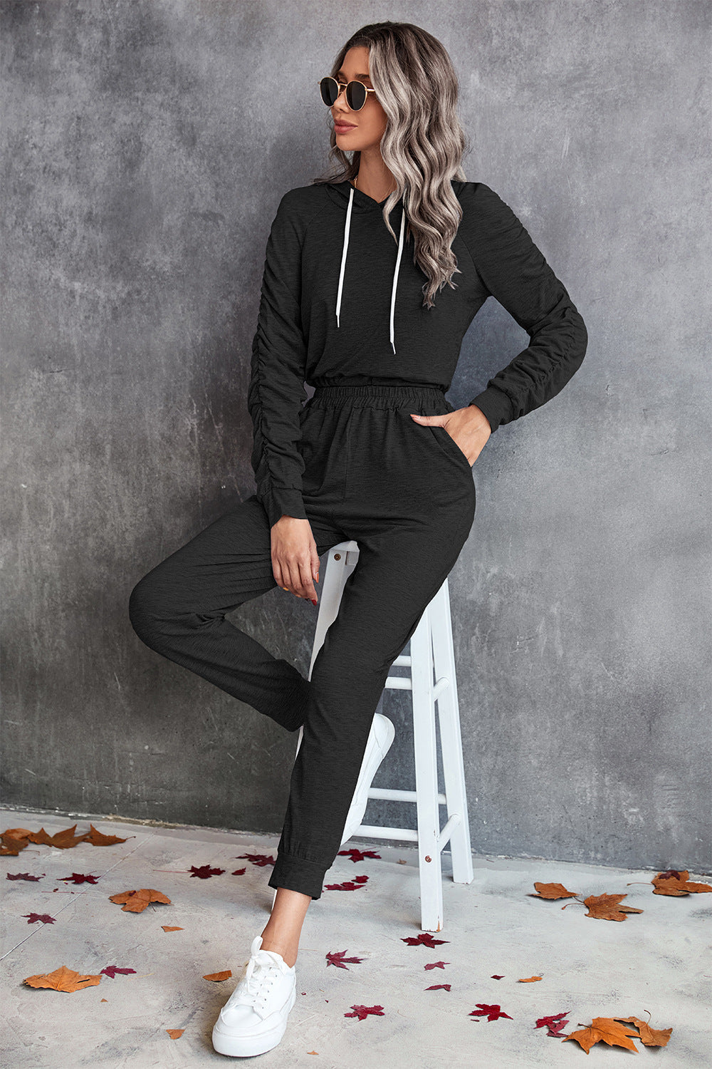 Women's Comfortable Hoodie Overall with Practical Pockets and Elastic Waist Drawstring