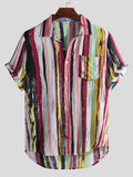 Women's Short-Sleeve Shirt with Modern Striped Pattern and Chest Pocket