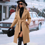 Women's Elegant Trench Coat with Waist Belt and Double-Breasted Buttons