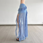 Women's Maxi Skirt with Ruffle Details and Gingham Pattern