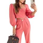 Elegant Women's Cropped Top and High-Waisted Trousers Set
