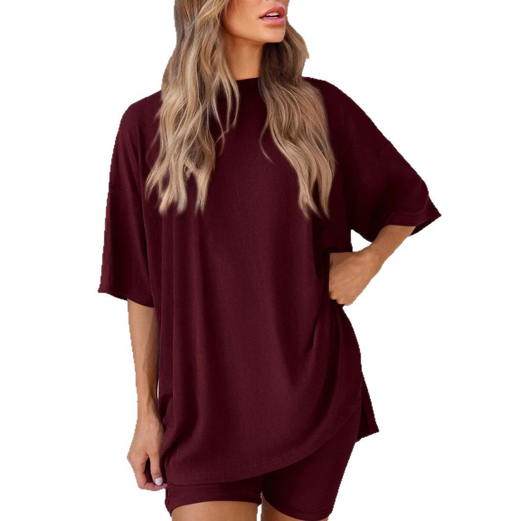 Women's Casual Lounge Set with Oversized Top and Shorts