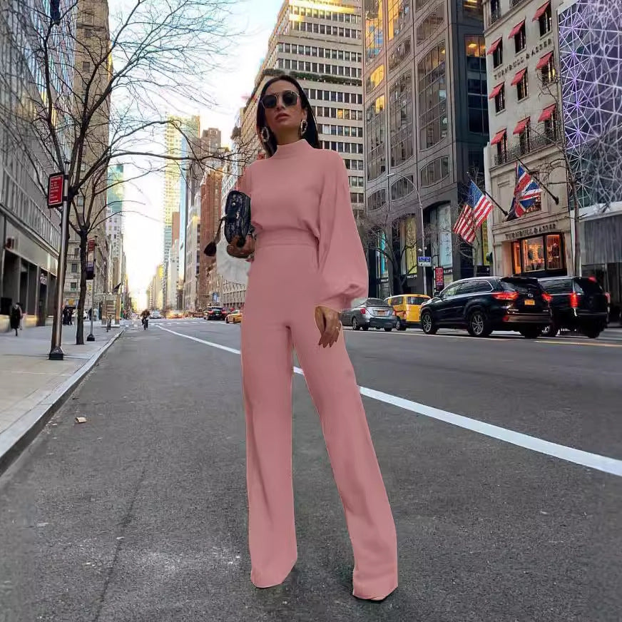 Elegant Jumpsuit with Wide Sleeves and High Collar