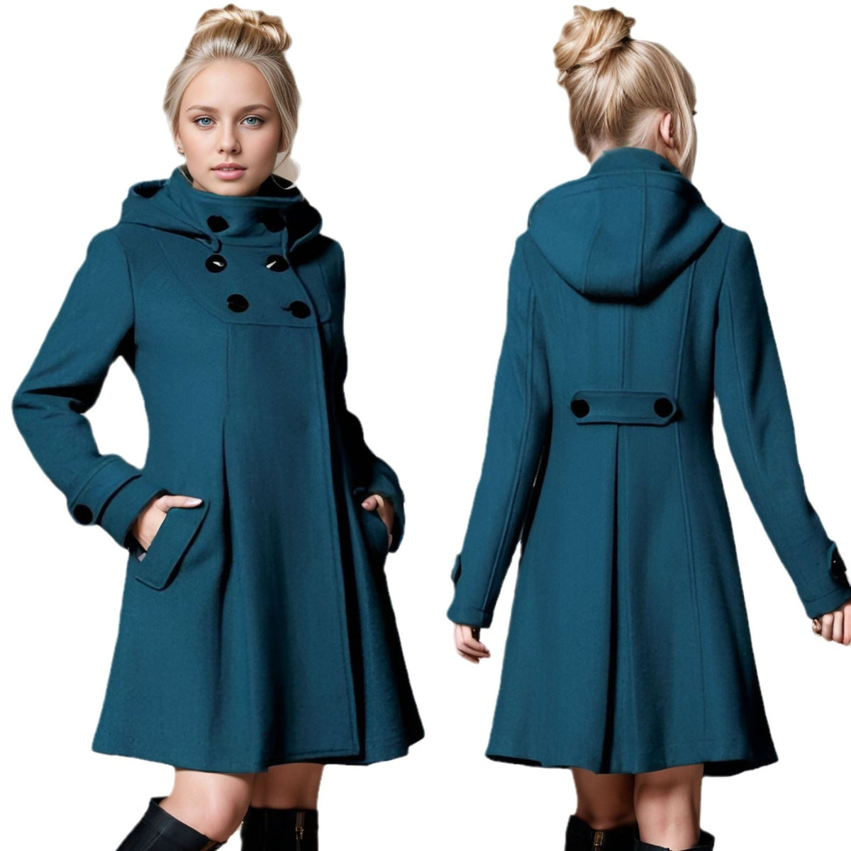Women's Elegant Coat with High Collar and Functional Pockets