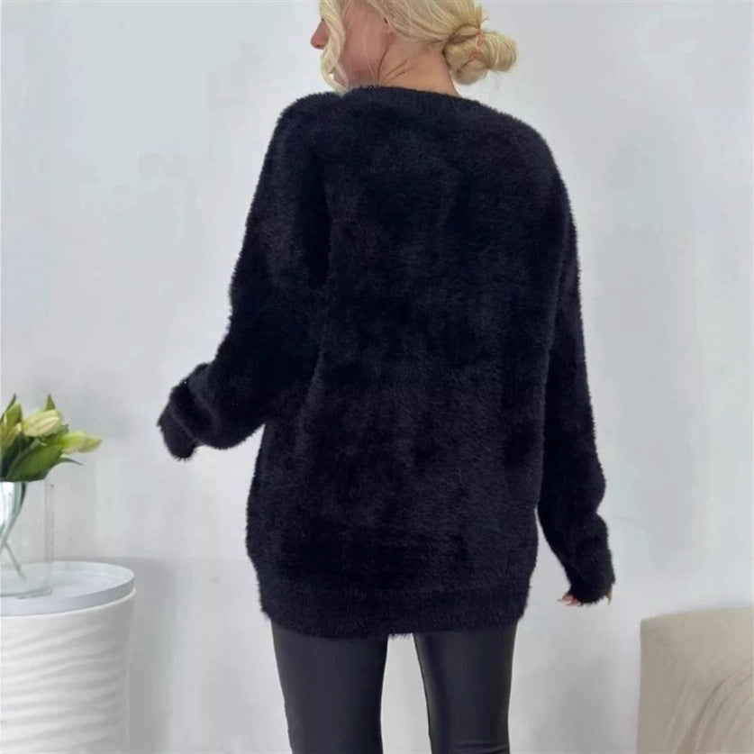 Women's Fluffy Cardigan with Large Pockets