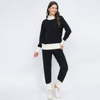 Women's Comfortable Knit Loungewear Set with High Collar and Elastic Cuffs