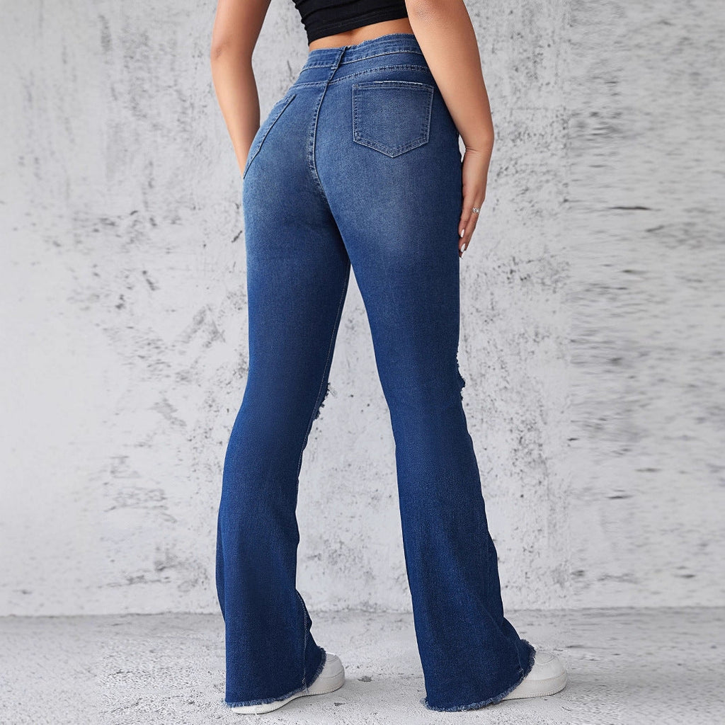 Women's High-Waisted Flared Jeans with Ripped Details