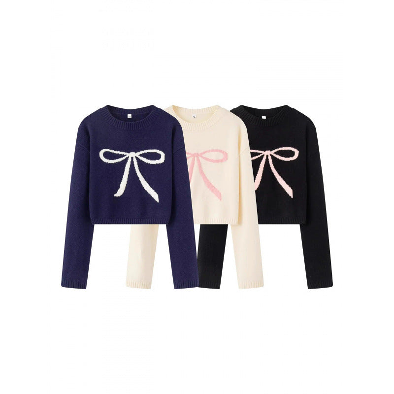 Women's Cropped Pullover with Playful Bow Motif