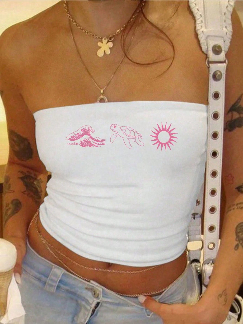 Women's Bandeau Top with Bold Statement Print