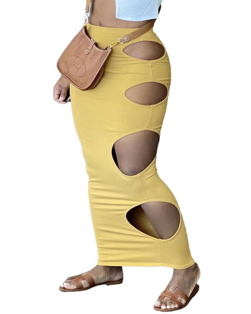 Women's Maxi Skirt with Cut-Outs and Elastic Waistband