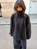 Women's Cozy Wool Jacket with High Collar and Button Details