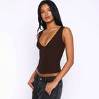 Sleeveless Deep V-Neck Fitted Top