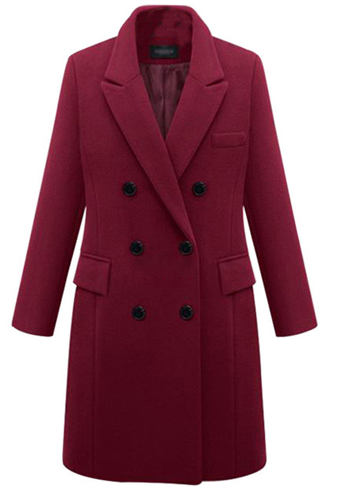 Women's Elegant Double-Breasted Wool Coat with Pockets