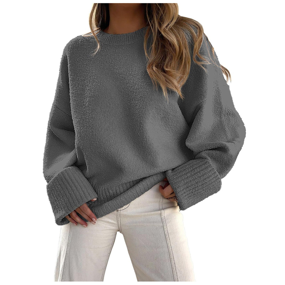 Women's Fluffy Oversized Pullover with Wide Cuffs