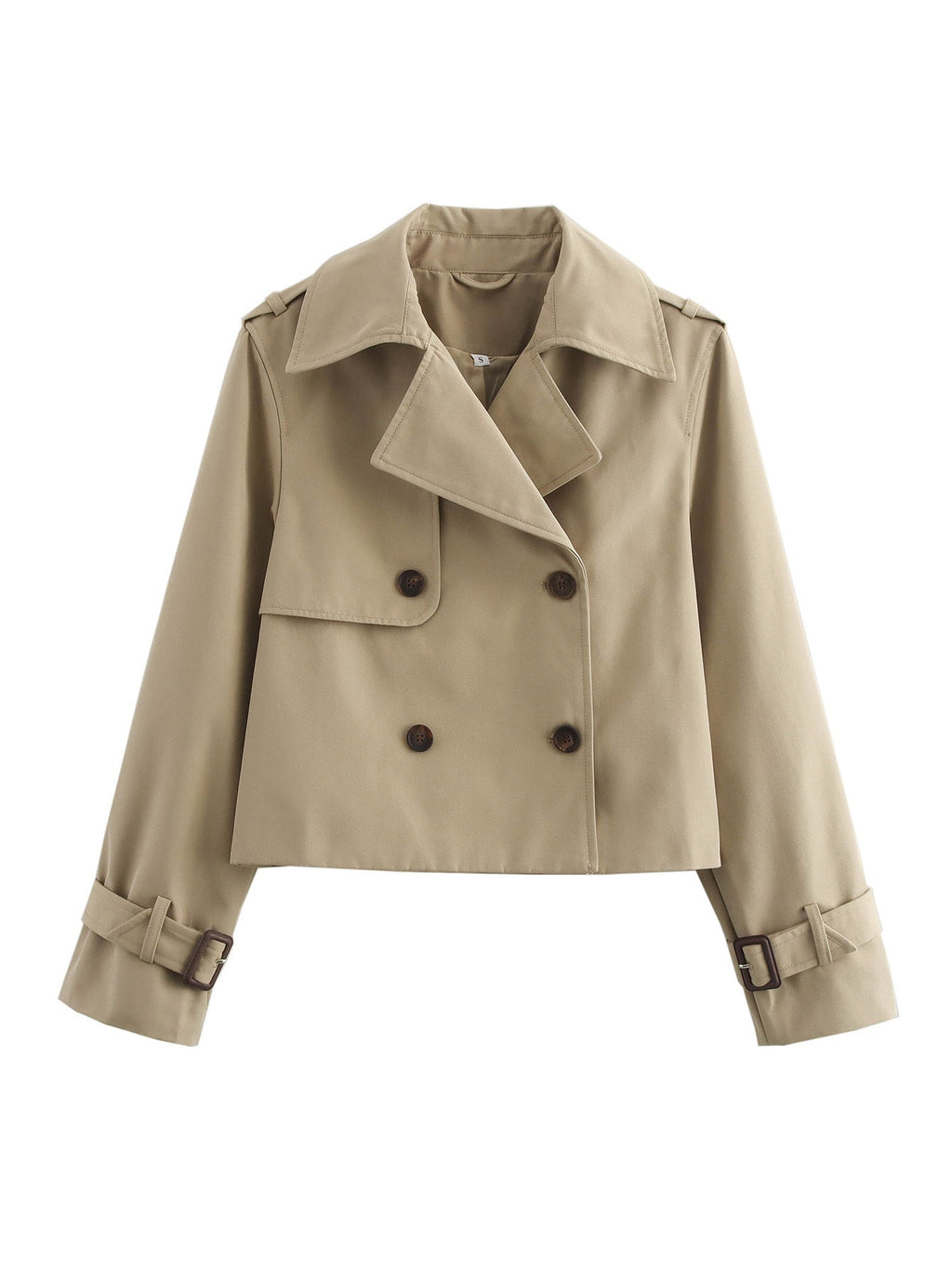Women's Cropped Trench Jacket with Double-Breasted Button Placket and Adjustable Sleeves