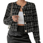 Elegant Transitional Jacket with Textured Pattern and Gold Buttons