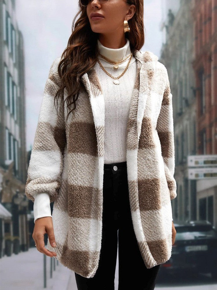 Women's Long Plaid Coat in Soft Material