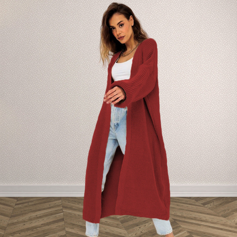 Women's Chunky Knit Cardigan with Open Cut
