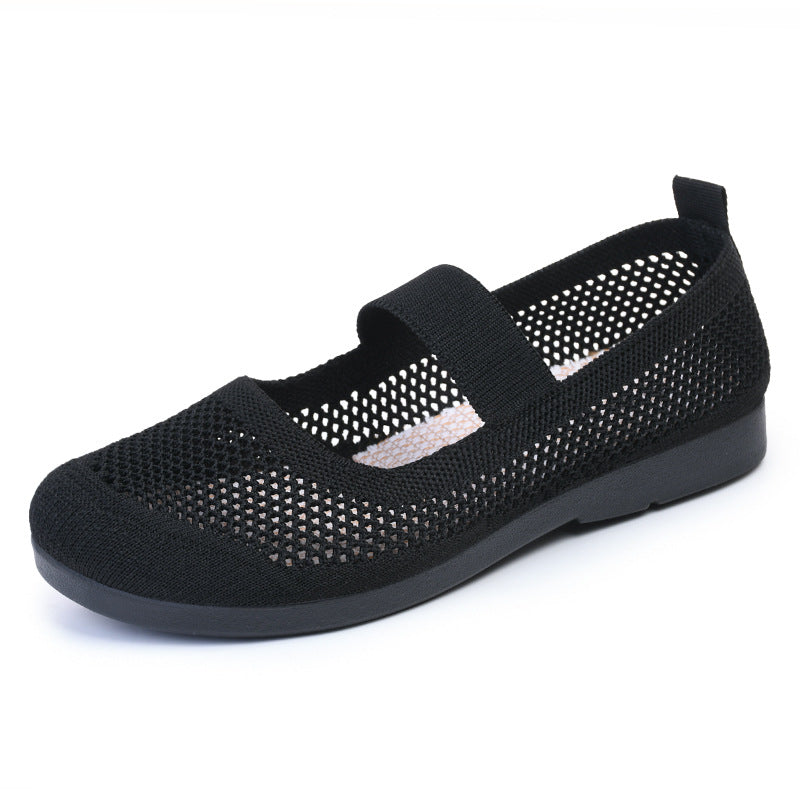 Women's Breathable Knit Ballet Flats with Elastic Strap