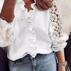 Elegant Blouse with Ruffle Details and Lace Sleeves