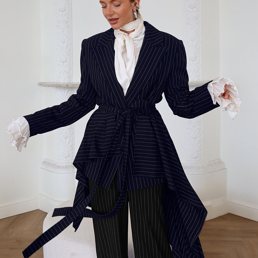 Women's Elegant Tailored Blazer with Asymmetric Cut and Belt