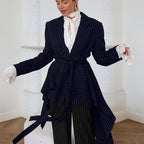 Women's Elegant Tailored Blazer with Asymmetric Cut and Belt