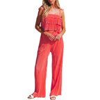 Flowing Jumpsuit with Ruffle Details and Spaghetti Straps
