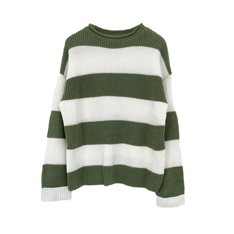 Women's Striped Knit Sweater with Wide Fit